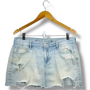 Old Navy Women's‎ Denim Skirt Distressed Frayed Hem Light Wash Mini Skirt